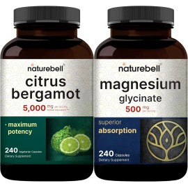 Naturebell Magnesium Glycinate 500mg & Citrus Bergamot 5000mg Veggie Capsules