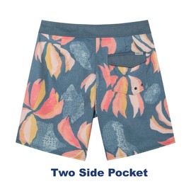 SURF CUZ Men's Vintage Cruzer Stretch Boardshorts Chino Shorts Swim Shorts Without Mesh Liner Swim Trunks,Floral - Denim Blue,36