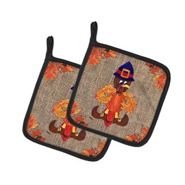 Caroline's Treasures 8743PTHD Thanksgiving Turkey Pilgram Fleur de lis Pair of Pot Holders Kitchen Heat Resistant Pot Holders Sets Oven Hot Pads for Cooking Baking BBQ, 7 1/2 x 7 1/2