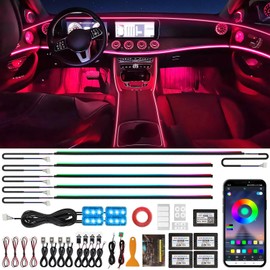 Defvnsy LED Interior Lighting Car, 17 in 1 RGB Acrylic Interior LED Strip Light, 64 Colours, Universal Streamer Decoration, Interior Car, Dynamic Atmosphere, Neon Light with App Control, Remote