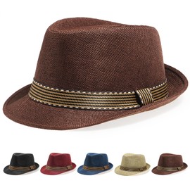 Initlove Mens Fedora Hat Unisex Classic Panama Hats Short Brimmed Trilby Hats Coffee