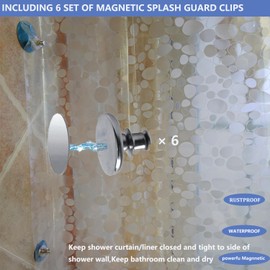 Tonnali 180 x 200 Shower Curtain Anti-Mould with 3 Strong Magnets & 6 Free Magnetic Clips Kit for Leak Guard, Eva Heavy Duty Plastic Transparent Shower Curtain for Bathtub, 3D Pebble