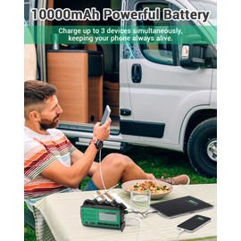 Esky 10000mAh/37000mWh Emergency Hand Crank Radio, AM/FM/NOAA Portable Rechargeable Weather Alert Radio with Flashlight, Compass Reading Lamp, Solar Powered for Outdoor Camping Survival Gear