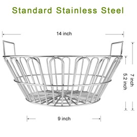 SELEWARE Innovative Stainless Steel Lump Charcoal Fire Basket, Grill Baskets for The Large Big Green Egg, Primo Kamado and Large Grill Dome, 14 Inch Diameter