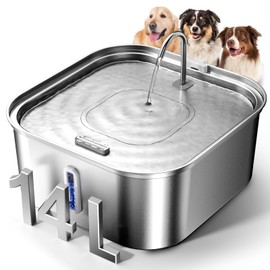 Large Dog Water Fountain 14L/3.7Gal, Stainless Steel Pet Fountain for Large Dogs and Multi-Pets Families, with Visible Window & Extra Wide Drinking Area, Square Design Enlarges Capacity & Saves Space