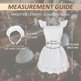 Aspire Retro Ruffle Apron with Headband Kitchen Apron for Women Frilly Costume Maid Apron for Cooking Cosplay - White