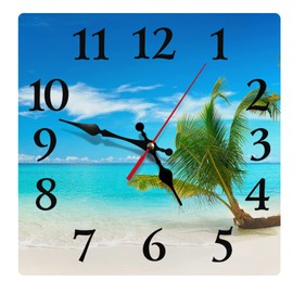 Britimes Wall Clock, Square Silent Non-Ticking Battery Operated Clock 12 Inch, Turquoise Ocean Blue Beach Sand Home Decor for Living Room, Bathroom, Bedroom, Kitchen, Office and School