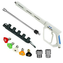 janz Pressure Washer Gun Kit, 5000 PSI White High Power Washer Gun with M22 Fittings, 1/4'' Quick Connector, 5 Spray Nozzle Tips and Nozzle Holder