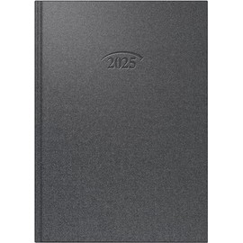 BRUNNEN Book Calendar Model 765 (2025), 1 Page = 1 Day, A5, 448 Pages, Book Cover Fabric, Metallico, Volcanic Black