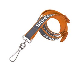 Heavy Duty Reflective Lanyard with Safety First Imprinted - High Visibility Neck Strap Badge and Key Holder with Breakaway Clasp by Specialist ID (Orange/Gray)