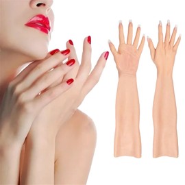 CRRCLSY Unisex Adult 18" Realistic Silicone Gloves Stretchy Long Gloves for Cosplay Costume Party(23.6in A Pair/Without Nails)