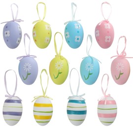 TRIXES 12PCS Easter Plastic Hanging Eggs – Decorations for the Home – Decorate an Easter Tree, Basket, Decorative Wooden Bowl, Easter Egg Hunt and More – Small Craft Ornaments for the Table and Mantel