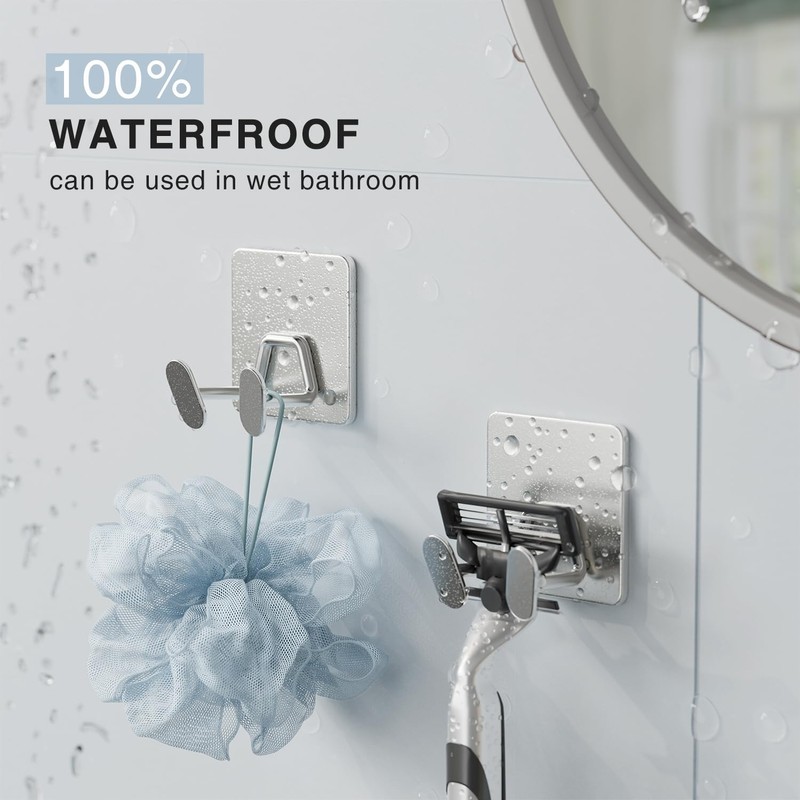 Adhesive Shower Hooks for Inside - Extra Sticky Stainless, Razor