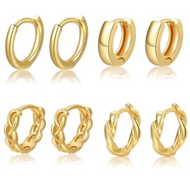 4PCS Gold Hoop Earrings Set for Women Chunky Gold Hoops Earrings Gold Statement Earrings Minimalist Jewelry Gift for Girls