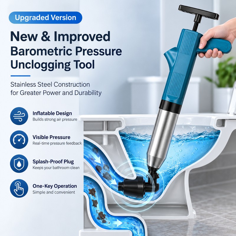 Pneumatic Drain Blaster for Clogged Toilets & Sinks – Stainless