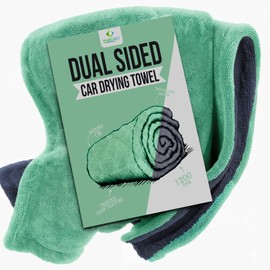 Towelogy® Double Sided Car Drying Towel XL Microfibre Twisted Loop Extra Large Thick 1200GSM Fast & Streak Free Detailing Drying Towel For Cars (Green)