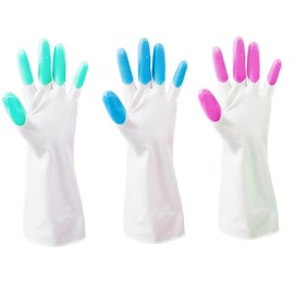 TRIXES Rubber Gloves - Pack of 3 Pairs - Washing up Gloves - Cleaning Gloves - Gardening Gloves for Men Women - Non-Slip Multipurpose Household Gloves - Colour Tipped - Pink Green & Blue - Large