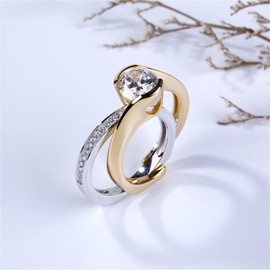 JEULIA 2.5 Carat Asymmetric Rings Women Round Cut Diamond Ring Set 14k Gold Plated Cubic Zirconia Engagement Rings Anniversary Promise Romantic Jewelry Gift (5.5)