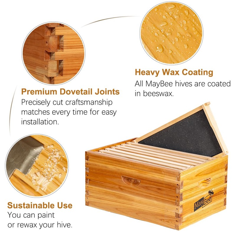 8-Frame Beehive Box Langstroth Deep Brood Box Dipped in Beeswax