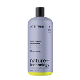 ATTITUDE Liquid Fabric Softener, Natural Origin Ingredients, For White and Colored Clothing, Deodorizes, Gentle on Delicate skin, Infused With Essential Oils, Geranium & Lemongrass, 38 Loads, 32 Fl Oz