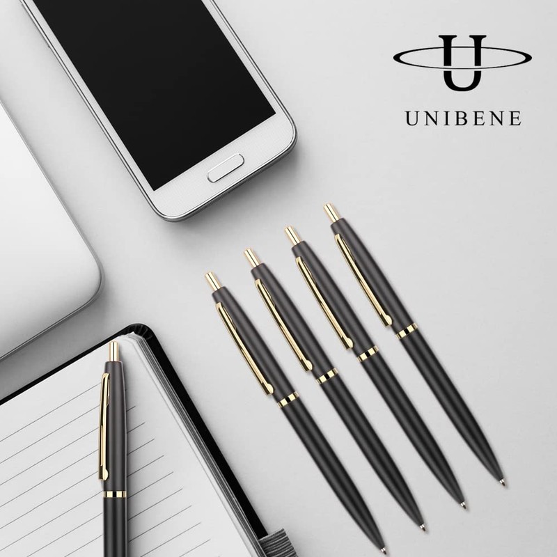 Unibene 6 Pack Black & Gold Click Ballpoint Pens -1.0mm