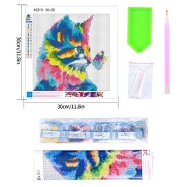 Xiaomoyu 5D DIY Diamond Art Painting Kits Full Drill, Diamond Canvas Rhinestone Embroidery Cross Stitch Crystal Craft Painting Pictures Kits by Numbers for Adults Kids Home Wall Decor - Cat Butterfly