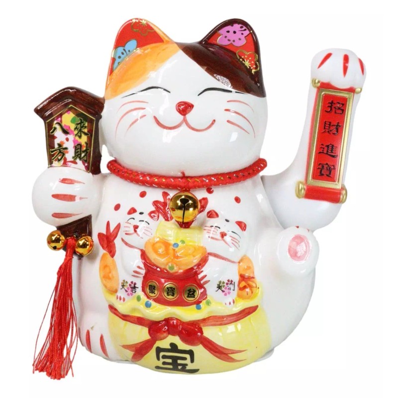 Japanese Lucky Charm White Beckoning Cat Maneki Neko With Waving