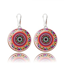 Handmade Mandala Dangle Earrings for Women, Boho Costume Statement Jewellery, (Style 20 - Bright Brown)