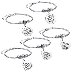Zhanmai 5 Pieces Teacher Appreciation Gift Teacher Bracelet Jewelry Graduation Gift for Women Adjustable Bracelets Engraved Message Metal Bracelet Bangle Gift for Women Teacher