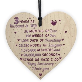 RED OCEAN 3rd Wedding Anniversary Wooden Heart Leather Third Wedding Anniversary
