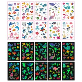 Luminous Temporary Tattoos for Kids - 130Pcs Marine Animal Glow Tattoos Stickers,Ocean Theme Glow In The Dark Tattoos for Boys and Girls,Face Makeup Fake Tattoos,Holiday Party Favors Gifts for child
