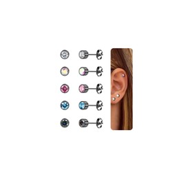 CASSIECA 5 Pairs Women Earrings Titan Earrings for Women Surgical Steel Cartilage Earrings Sleeper Studs 5mm Gifts for Her with Jewelry Box