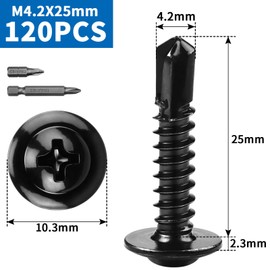 TXXATX M4.2x25 mm Self Tapping Screws Metal 120 Pieces Self Drilling Screws 410 Stainless Steel Wafer Head Screws Black for Metalwork Wood Plastics Furniture
