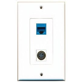 RiteAV 1 Port S-Video 1 Port Cat6 Ethernet Blue Wall Plate Oversized Jumbo MIDI