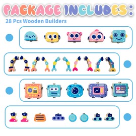 Wooden Snap Together Building Toys, Wooden Take Apart Robot Playset, STEM Montessori Educational Fine Motor Skill Toy Gift for 3 4 5 Years Old Kids