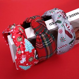 JERTOCLE - Diadema de Navidad con diadema para mujer, diseño de copo de nieve y diadema anudada, accesorios para el cabello de Navidad, regalos (cuadros rojos)