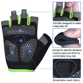 HuwaiH Bike Gloves for Men/Women, Cycling Gloves with Anti-Slip Shock-Absorbing Pad Half Finger Biking Bicycle Gloves (Black/Green, Medium)