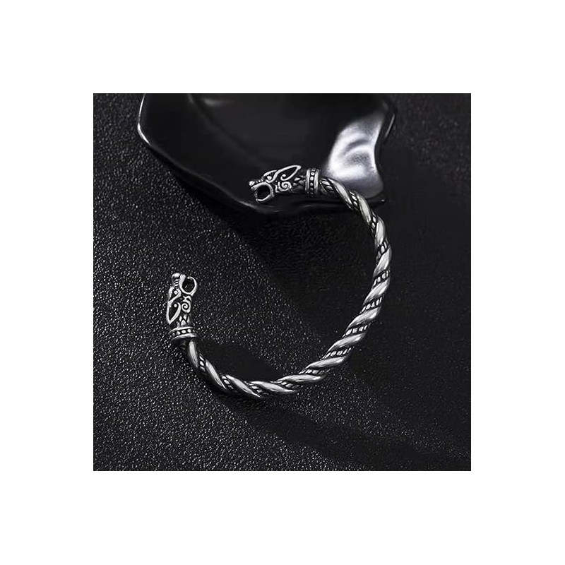 TURTLEDOVE Viking Wolf Head Necklace and Fenrir Bangle Set, Stainless