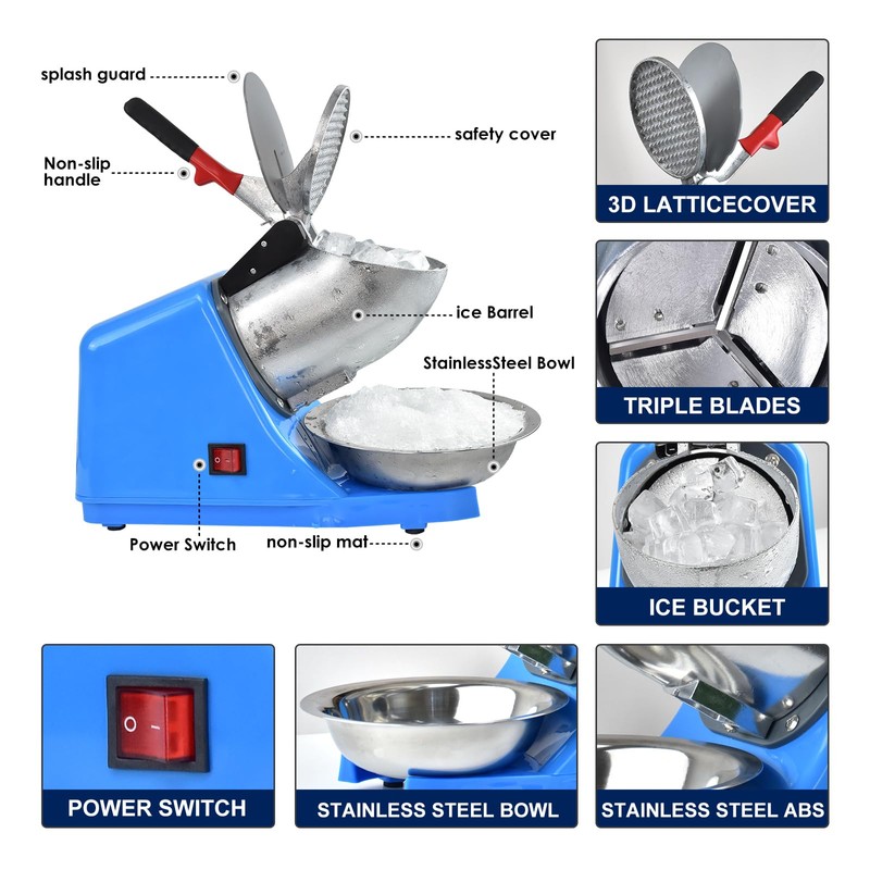 Electric Shaved Ice Machine,with Ice Pick and Scoop,3 Blades of