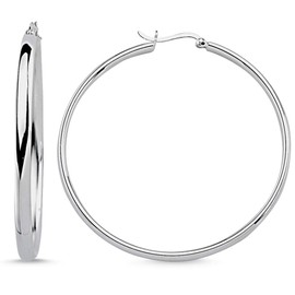 Vinani Women's Earrings 925 Silver - Hoop Earrings - Large Round Shiny - Barrier Clasp - Made of 925 Sterling Silver - Earring Set for Women - 2CSC, Sterling Silver
