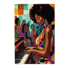 African Women Black Girl Jigsaw Puzzles 1000 Pieces for Adults, African American Puzzles for Adults (Piano,Girl,Female) Pieces Musical Performance Frameable Magic Puzzle Art（Brown）