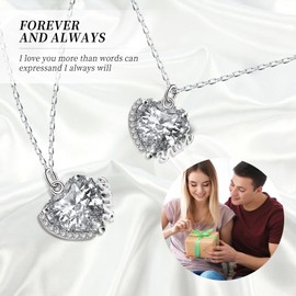 HOH-Tech Heart Necklaces for Women 925 Sterling Silver Heart Pendant Zircon Necklace Heart Jewelry Chrismas Valentine's Wedding Birthday Anniversary Mothers Wife Gifts for Her-Color B