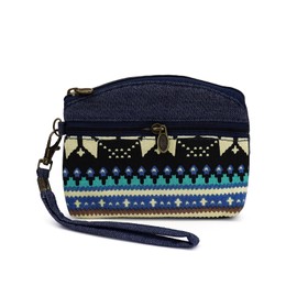 Energather Small Coin Purse, Canvas Cute Coin Purse Coin Wallet for Women and Girls, Bohemian Change Purse with Wrist Strap Coin Bag for Shopping, Hiking, Travelling, Walking (Blue)