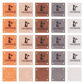 Cheriswelry 40Pcs Square Leather Label Tags Microfiber Embossed Crochet Tags Knitting Garment Sewing Accessories 5 Colors 25x25mm for DIY Crafts Knitting Handbags Clothes
