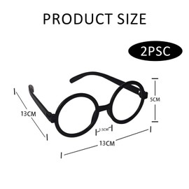 VNIDJGB 2 Pcs Round Glasses,Black Round Glasses No Lenses,Plastic Black Glass Frame,Retro Wizard Kids Fancy Dress Fake Glass,for Kids Adult Cosplay Fancy Dress Party Magic Theme Dresses Accessory.