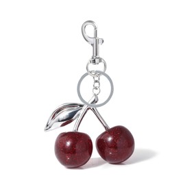 Misovela Cherry Bag Charm Keychains for Women Cute Purse Handbag Accessories Charms Glitter Cherry Luxurious Gifts, Silver Leaf Red Cherry, 4.8*2.3 Inches