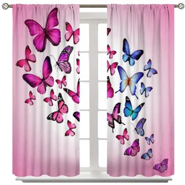 Butterfly Curtains for Girls Bedroom,Pink Window Curtain Panels Drapes for Kids Bedroom Nursery Room Rod Pocket Windows Door Curtain, W42xL54in Blackout