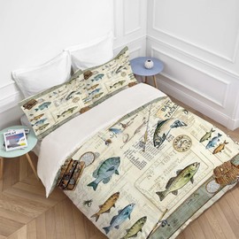 Jerkboo Fishing Bedding Set - Duvet Cover Twin Full Queen King Size for Kids Adults Men Women - Decorative Soft Quilt Cover With 2 Pillowcases