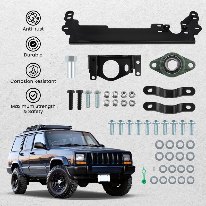 maXpeedingrods Steering Box Brace W/Flanged Bearing Kit for Jeep Cherokee
