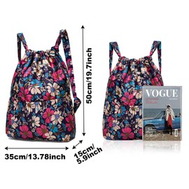 SAIIURV 2 Pieces Drawstring Swimming Bag Women, Floral Pattern Waterproof Sports Gym Sack, Casual Lightweight Outdoor Backpack Large Capacity for Adults Hiking Camping (2PCS)